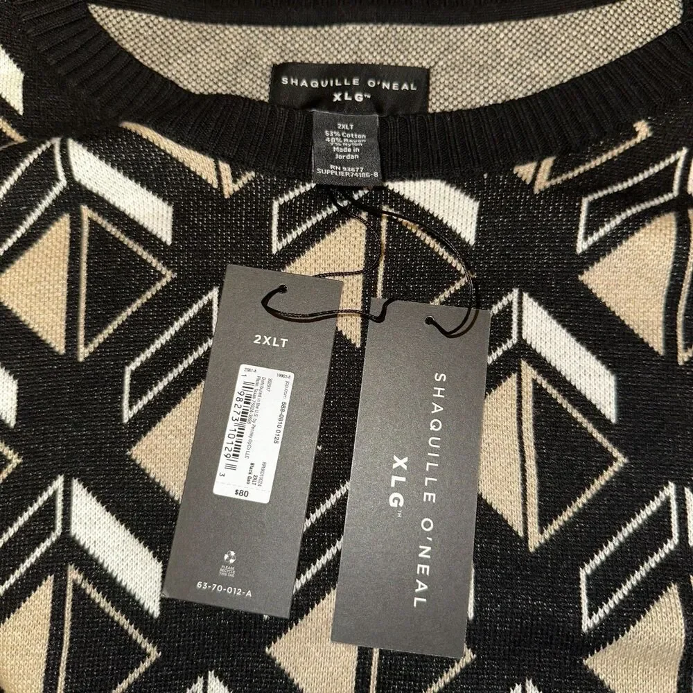 Shaquille O'neal XLG Mens Geo Pattern Crew Neck Long Sleeve Sweater 2XLT $80 NWT